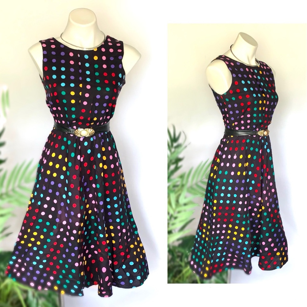 v i n t a g e :: Whimsical Polka Dot Swing Midi Dress - Picture 11 of 12